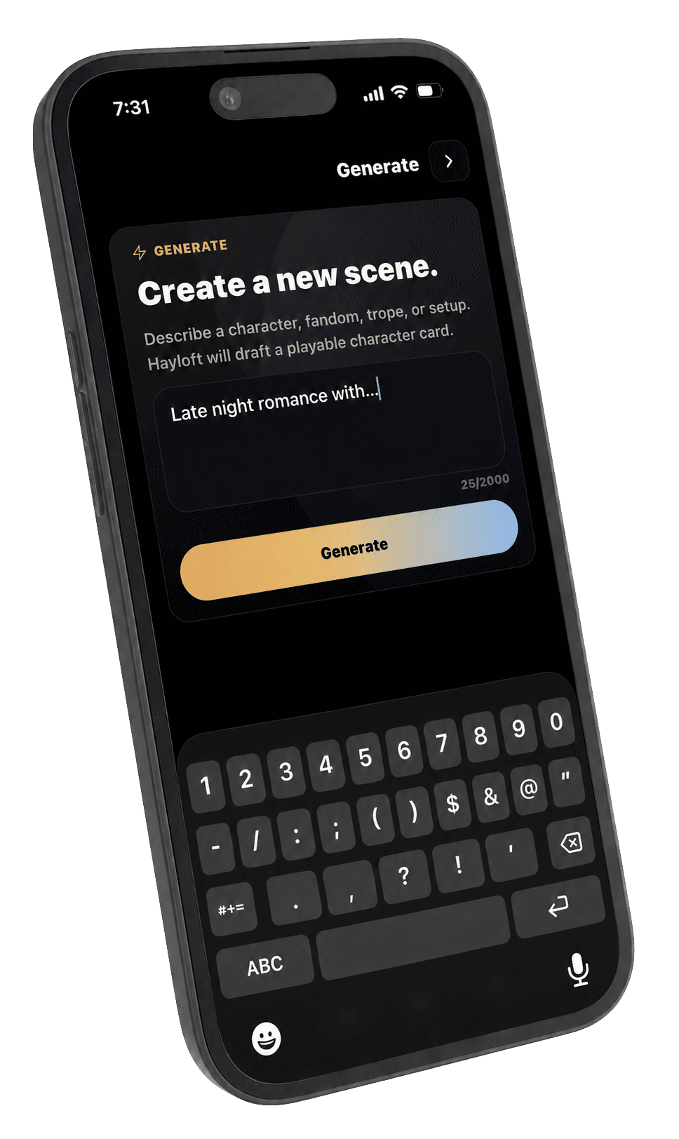 Hayloft scene generation screen